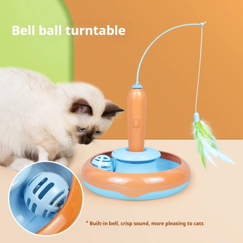 Pet Electric Cat Toy, Feather Fishing Rod, Rotating Cat Turntable, Intelligent Cat Toy, Self Fun Amusement Disc, Cat Teasing Bal