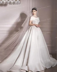 Luxury Elegant Wedding Dresses Women's A Line Sexy Beads Off The Shoulder Bridal Gowns Formal Sweep Train Vestido Robe De Mariée