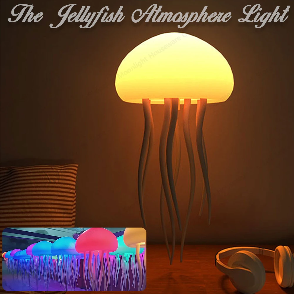 The jellyfish Atmosphere Light With Warm Light And Full -color Gradient Jellyfish Two modes 9 Can Automatically Rotate Tentacles