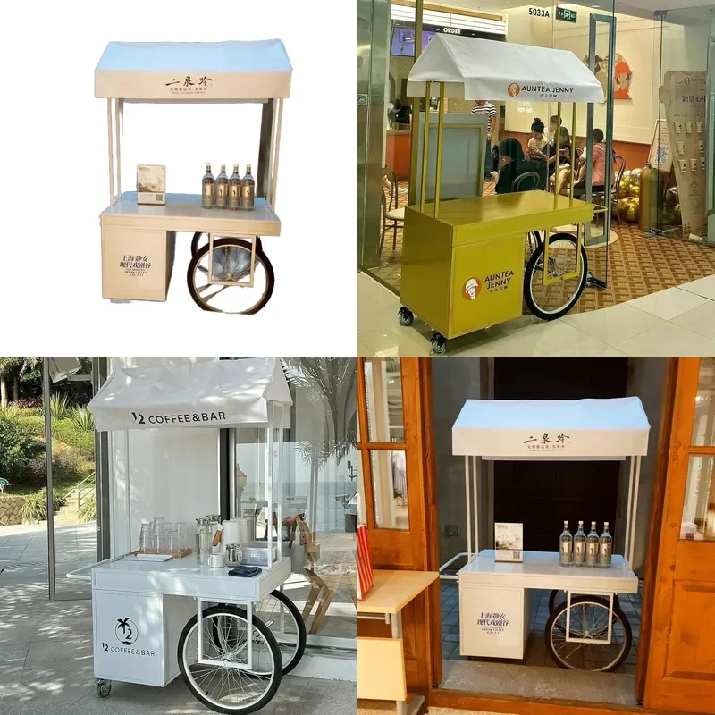 Wrought Iron Outdoor Dining Cart Mobile Snack Bar Drink Display Stand Market BBQ Stall