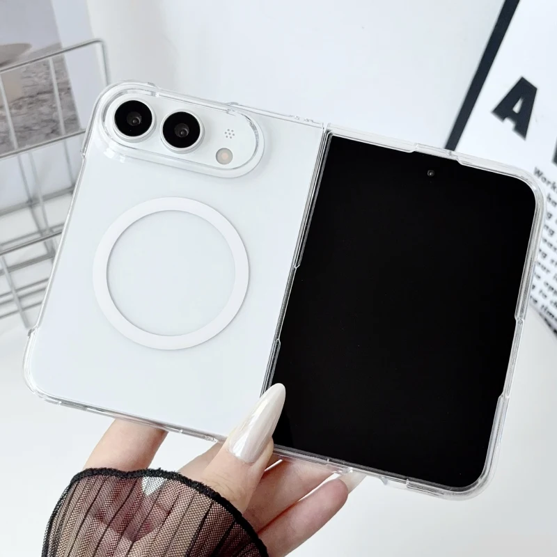 Mattschwarze und transparente Hartschale aus PC für MagSafe Magnetisches Kabelloses Laden, faltbare, stoßfeste Handyhülle für iPhone Duo Bumper Cover – Detail 12