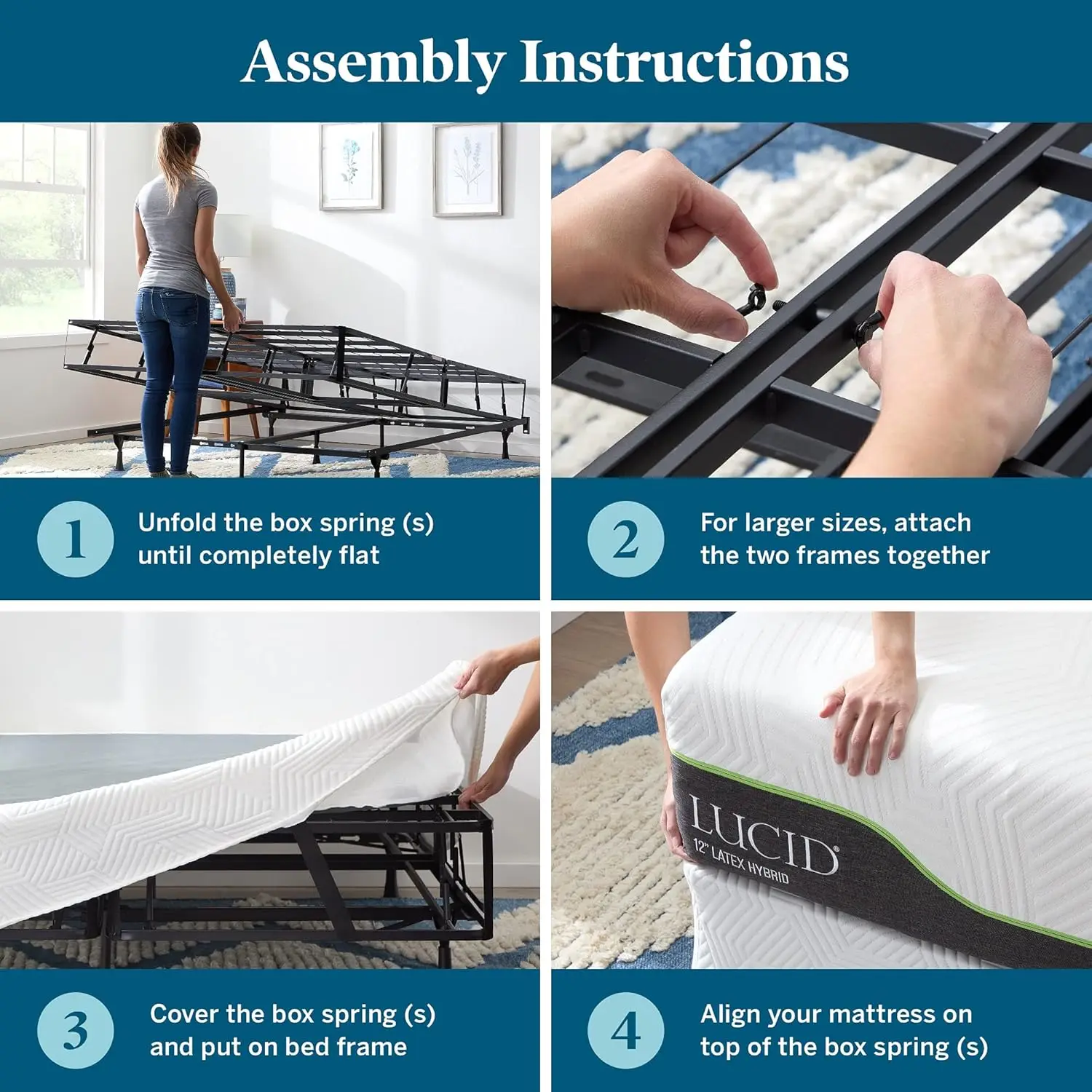 High-Profile Foldable 9 Inch Steel King Box Spring Foundation With Center Support Bolts; Cover-Included