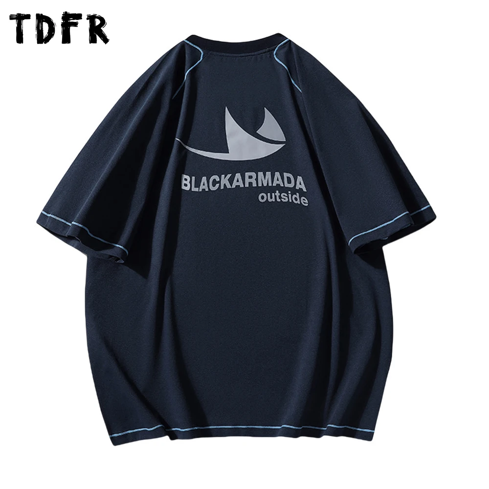 

Back Printed Short Sleeve T-shirt Mens Contrast Summer Safari Style Crew Neck Half-Sleeve Quick Dry Loose Tee Men