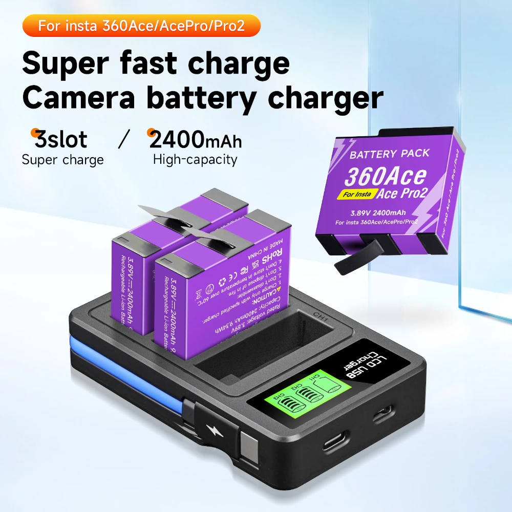 

PALO 100% Original For Insta360 Ace Pro Ace Battery+3 Slots LCD Smart Charger For Insta360 Ace Pro 2 Action Camera Accessories
