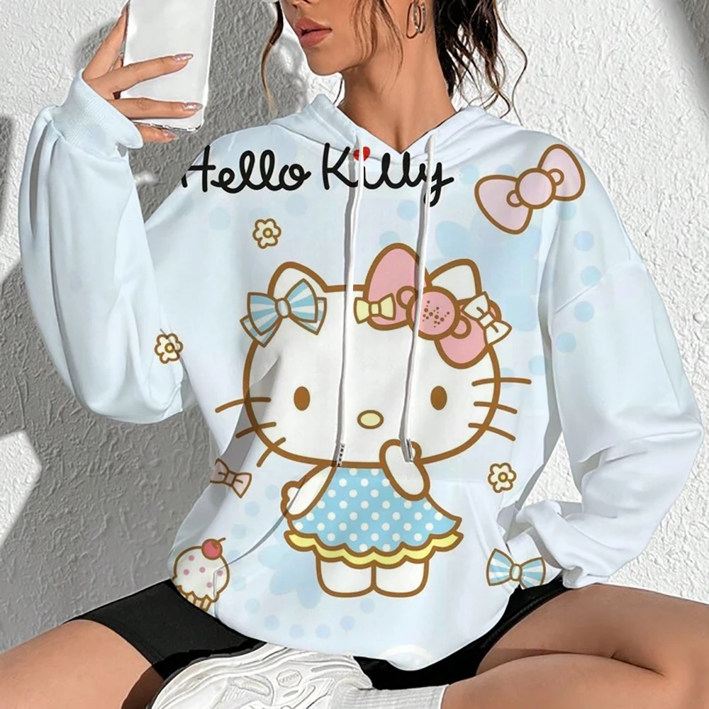 Sudadera con capucha para mujer, sudadera con estampado de Hello Kitty, Sudadera con capucha suave y cómoda, ropa holgada de moda para mujer 2026