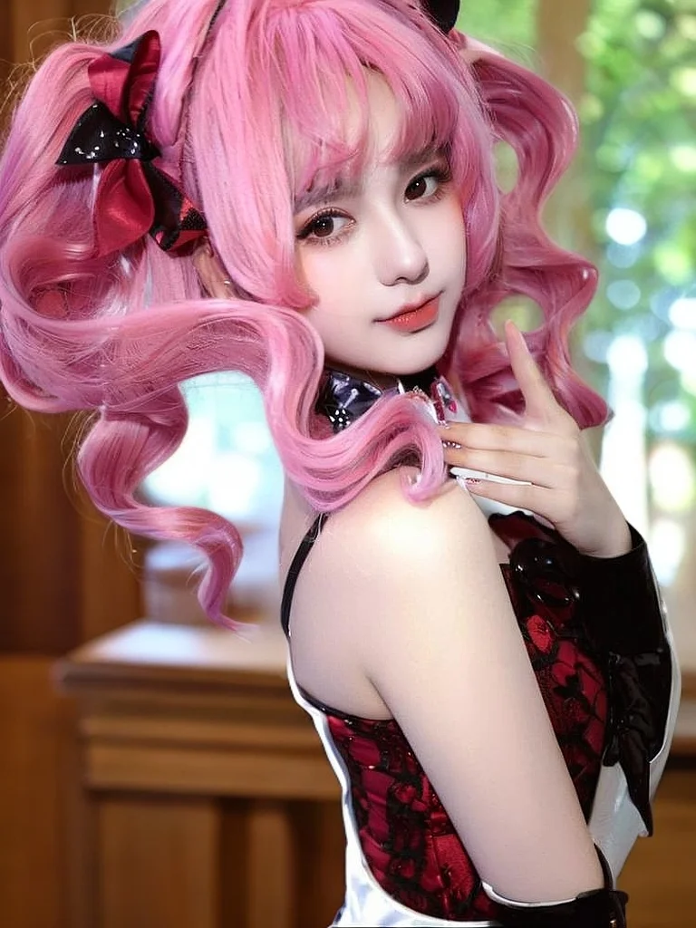 Perruque Shimizu Megumi – Cheveux de cosplay longs et bouclés roses pour Shiki, couvre-chef complet d'apparence naturelle, usage quotidien Anime