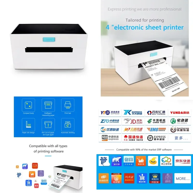 Shipping Label Printer Barcode Label 4x6 Roll Sticker Thermal Printer With Bluetooth USB Wireless Thermal Label Printer