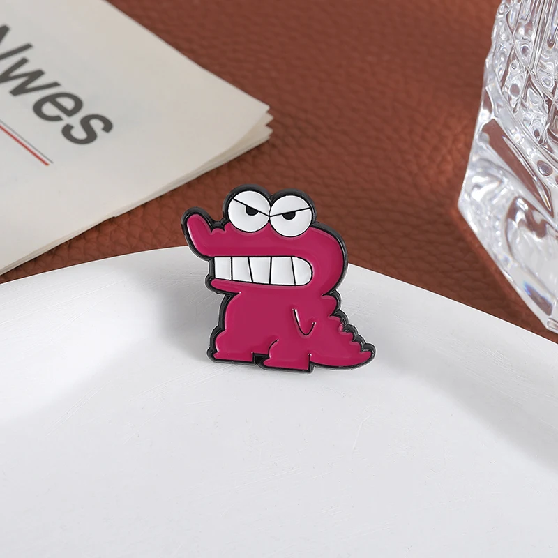 Cute Pink Crocodile Enamel Pins Cartoon Anime Snack Animal Brooches Lapel Badges Funny Jewelry Gift for Kids Friends