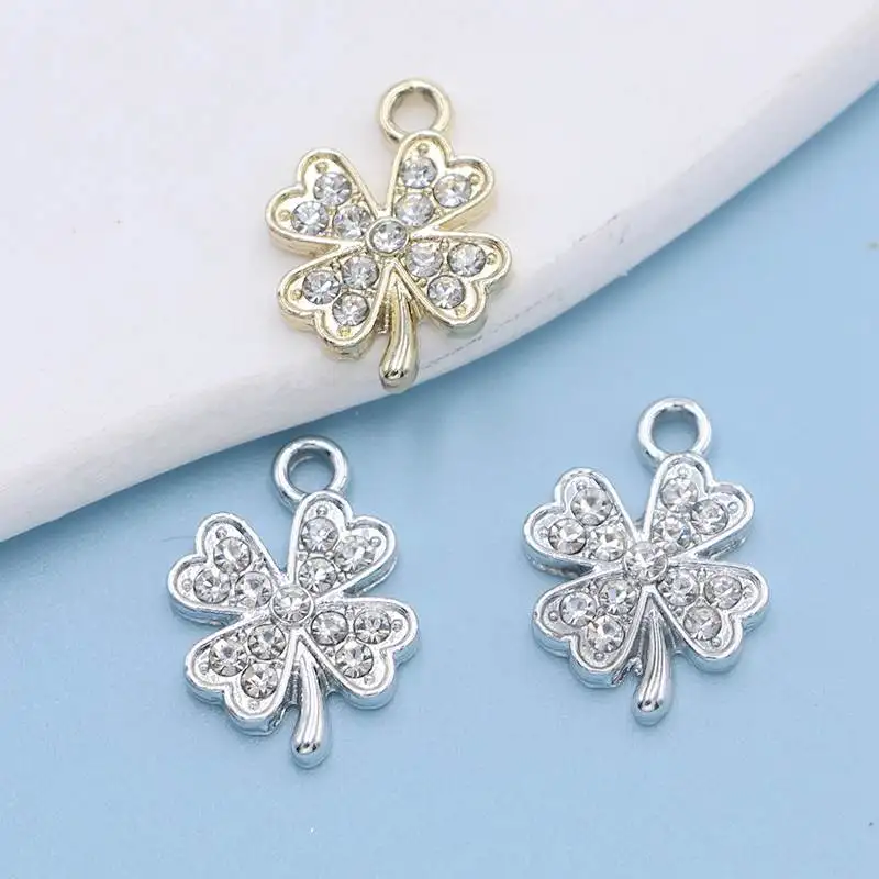 5Pcs Silver Plated Crystal Clover Charm Pendant for Jewelry Making Bracelet Necklace DIY Earrings Accessories Craft