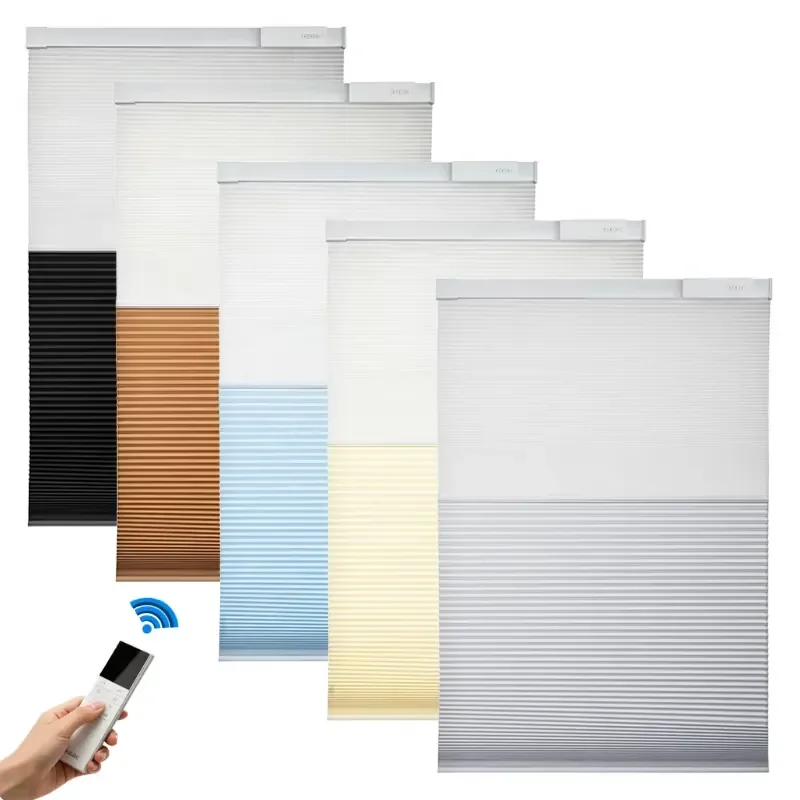 Electric Heat Insulation Lithium Battery Motorized Horizontal Polyester Day & Night Honeycomb Blinds for Home