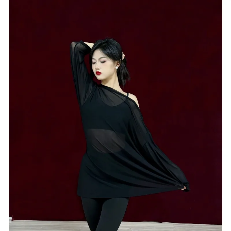 Abito da ballo latino personalizzato Camicia con copertura ampia Manica lunga Abito da pratica di danza standard nazionale R126