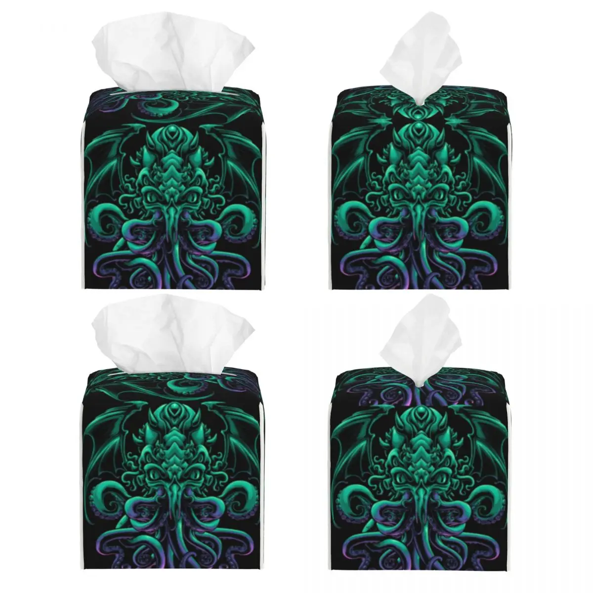 Custom Cool H.P. Lovecraft Cthulhu Tissue Box Cover Square PU Leather The Old God of R'lyeh Facial Tissues Holder for Home