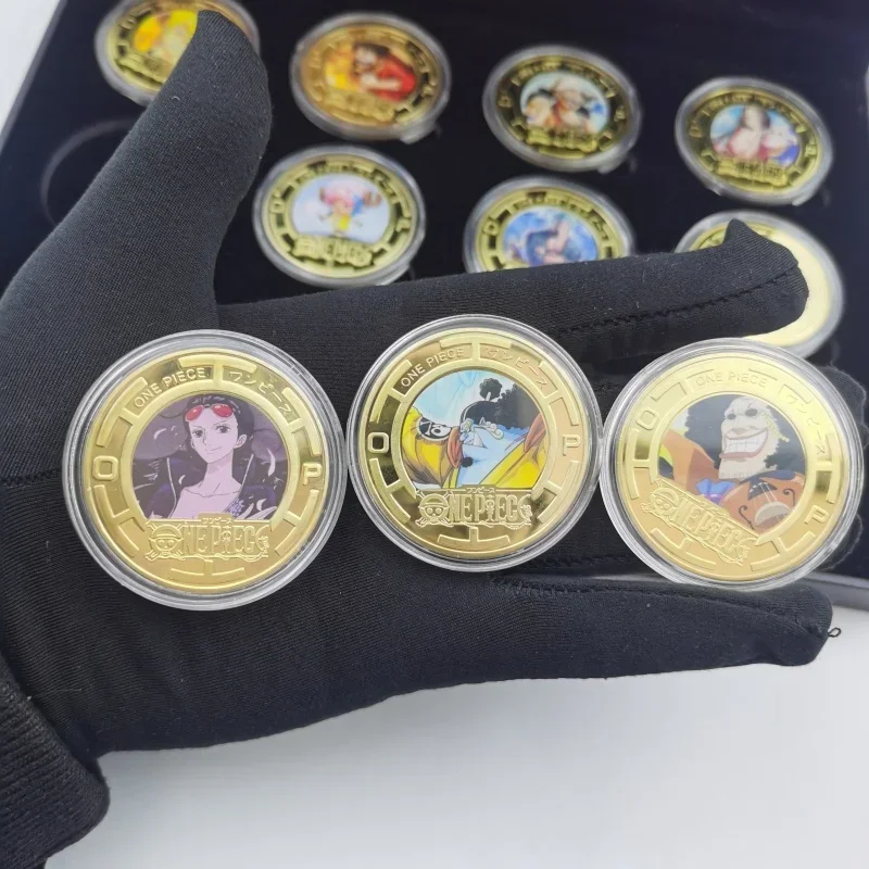 One Piece Coin New 12pcs Luffy Zoro Ace Empress Anime Peripheral Collection Metal Commemorative Coin Children's Gift