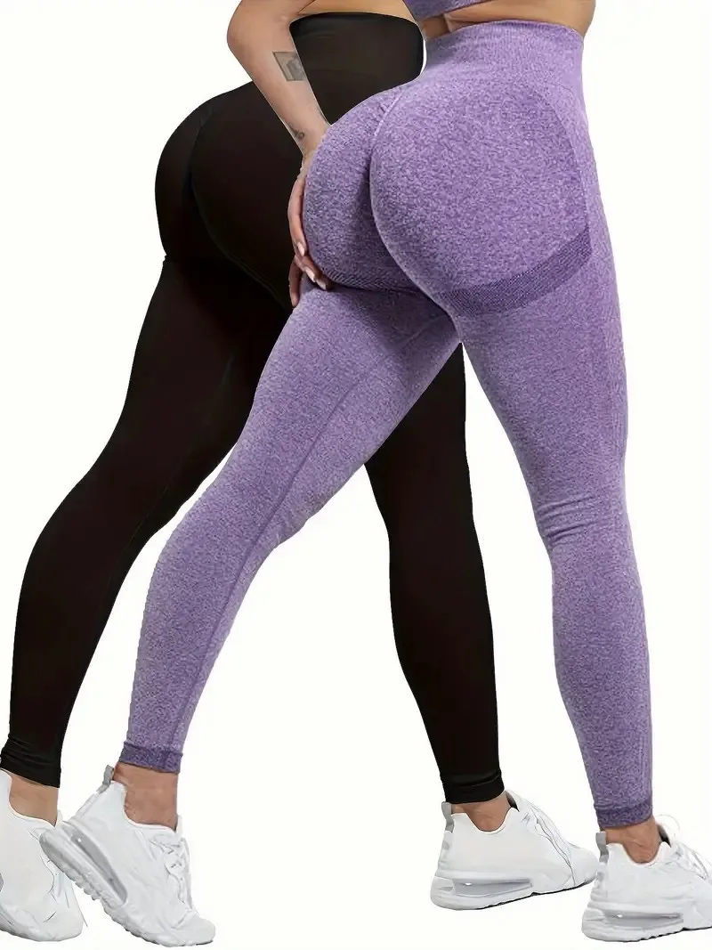 Pantalones de Yoga de Color sólido sin costuras para mujer, cintura alta, levantamiento de cadera, Leggings deportivos para Fitness, ropa deportiva