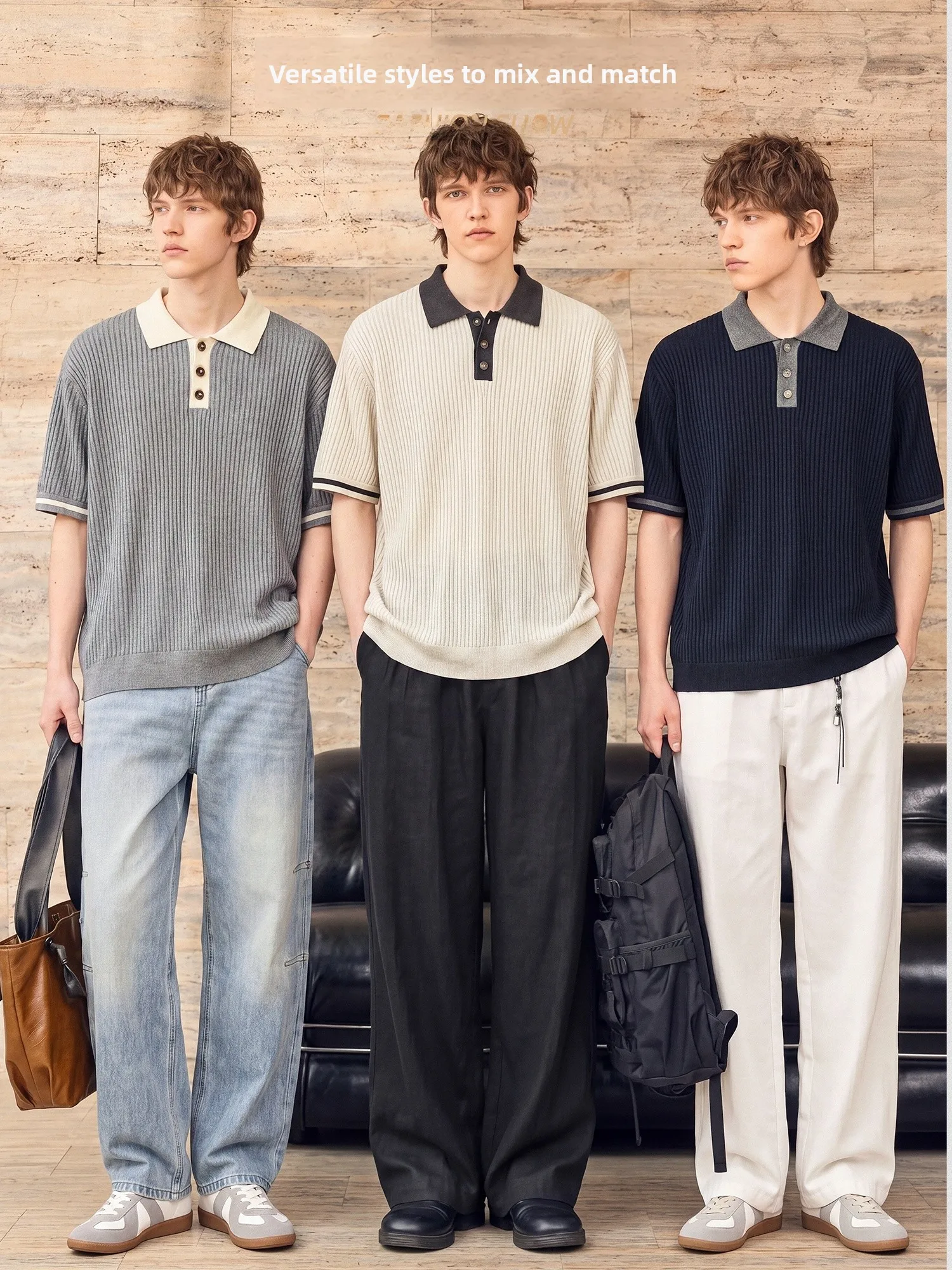 Men's Breathable Lightweight Knitted  Shirt Elastic Lenzing Linen Short Sleeve Vintage Color Block Design Summer T-Shirt