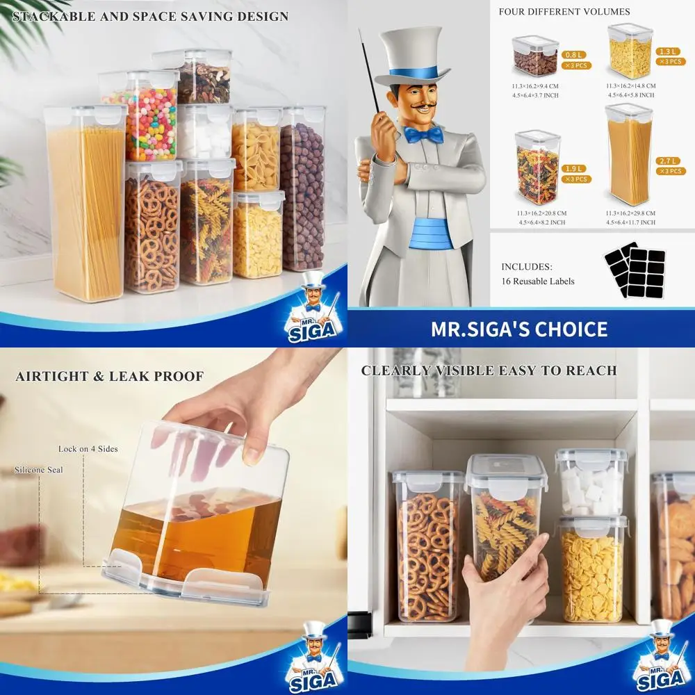 

Набор из 16 герметичных контейнеров для хранения продуктов с многоразовыми этикетками для необходимых вещей в кладовой