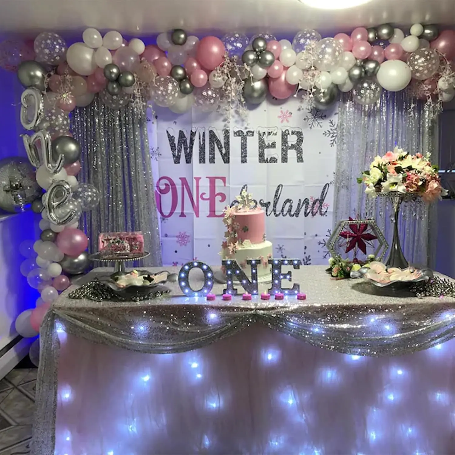 الوردي والفضي بالون 30.48 سنتيمتر الشتاء Onederland ندفة الثلج بالون اللؤلؤ الوردي الأبيض الفضة معدن اللاتكس بالون حفلة مناسبة لعيد الميلاد المجمدة العجائب فتاة عيد ميلاد الطفل دش الديكور #3