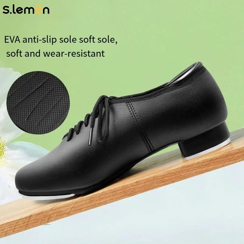 S.lemon Tap Shoe,Black Full Sole Lace Up Patent Leather Black Soft-Sole Tap Dance Shoes for Kids Adult Girls Boy Man Women - view 4