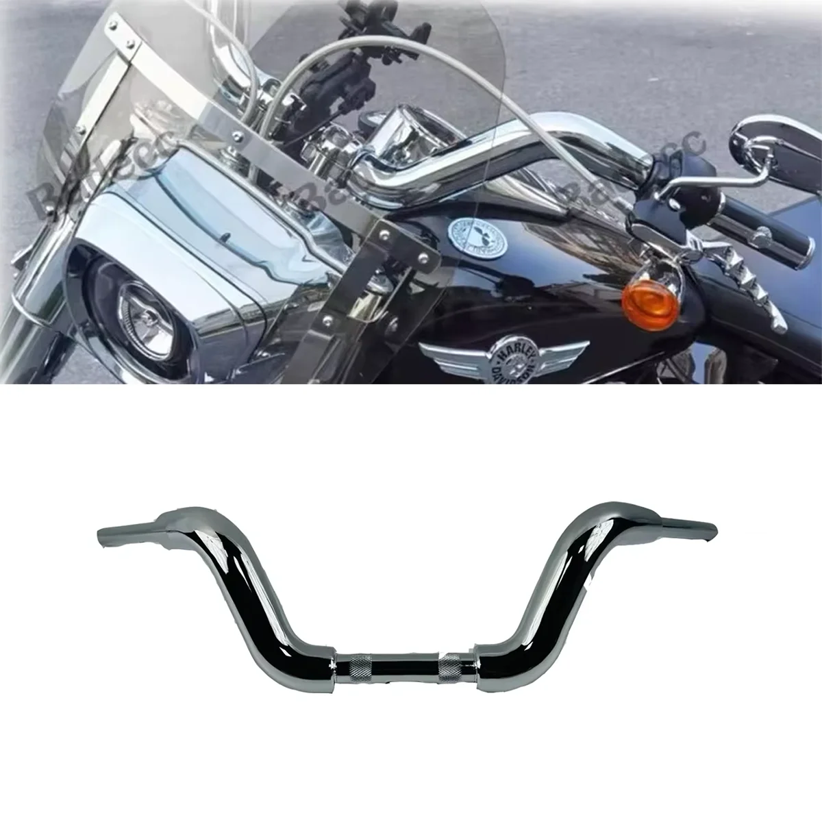 

Мотоциклетный хромированный/черный 2-дюймовый руль 8 дюймов с подъемом для Harley Softail Road King Breakout Fat Boy Street Bob Low Rider