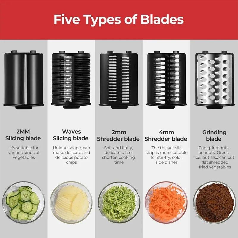 LMETJMA 250W 5 in 1 Electric Vegetable Slicer Shredder Automatic Salad Shooter Machine Cheese Grater Carrot Cabbage Cutter JT253 view 2