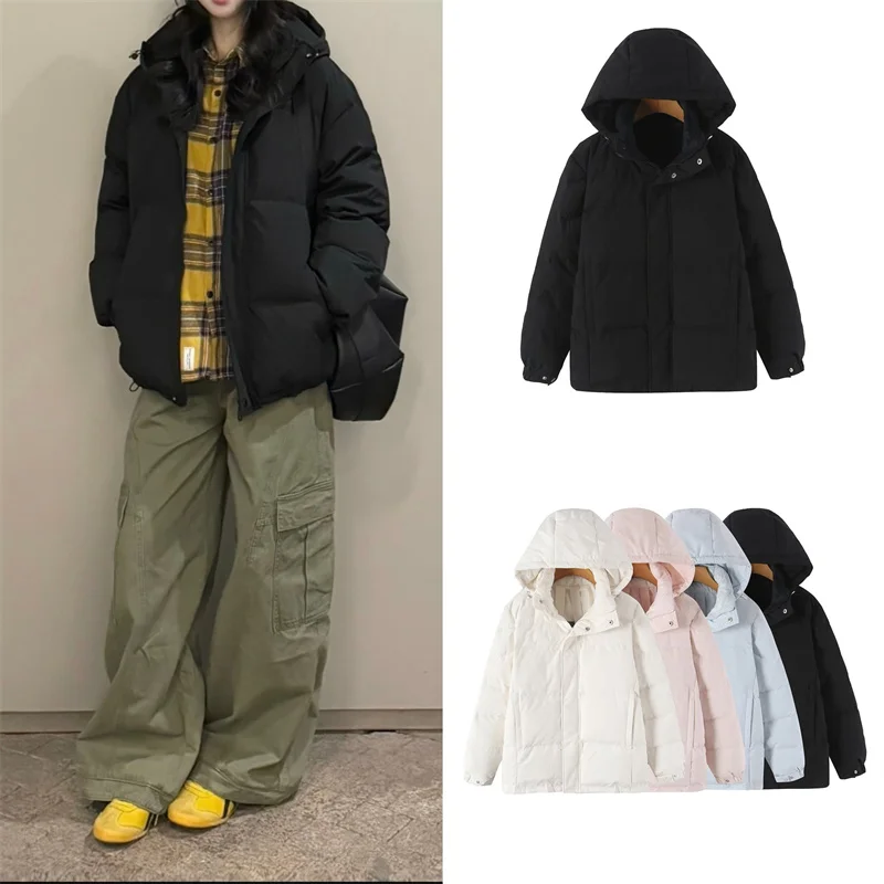 Guobioziy Women's Down Jacket 2026 Winter New Simple Versatile Solid Color Thickened Hooded Short Down Jacket
