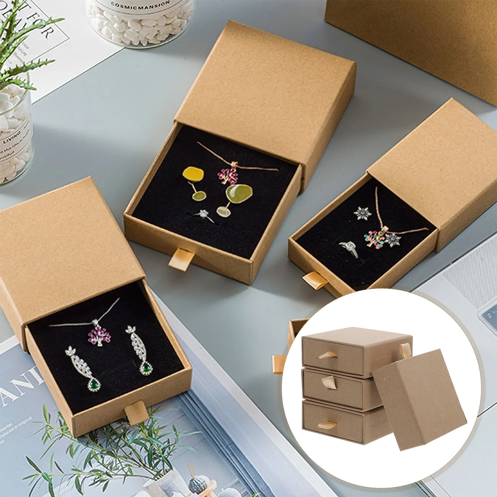 

4Pcs Empty Paper Drawer Jewelry Box Organizer for Necklace Earring Ring Luxury Portable Display Storage Gift Wrapping