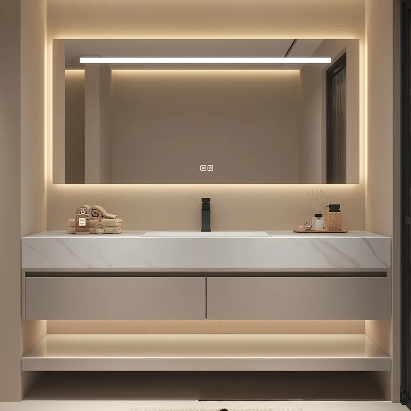 

Modern Design Luxury Bathroom Cabinets With Led Mirror Granite Bathroom Vanity With Double Basin