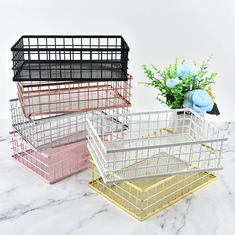 Nordic Iron Square Storage Basket Desktop Storage Basket Office Storage Basket Storage Box Container for Home Organization