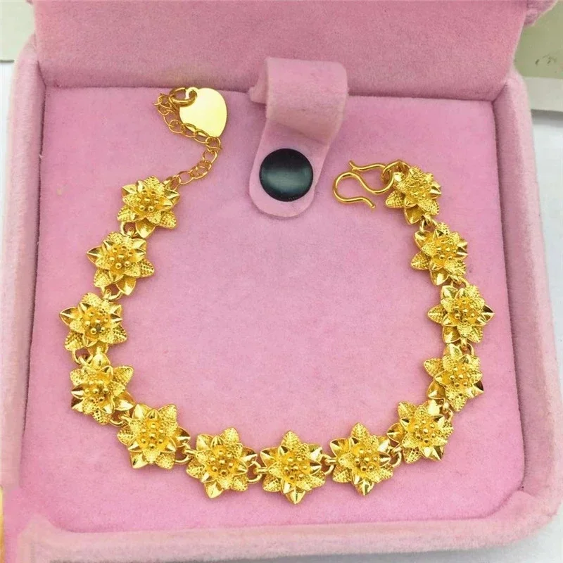 Gelang warna kuning emas 14K wanita, untuk pengantin memperluas gelang kuncup bunga, hadiah perhiasan gelang pertunangan pernikahan