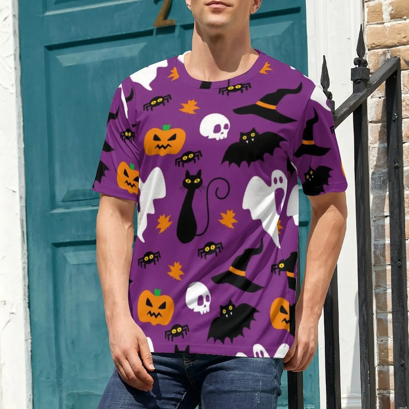 Oversize T-Shirt Beach Cute Halloween T-Shirts Spooky Pumpkin Boo Ghost Skull Y2K Crew Neck Tee Shirt Men Novelty Design Tops