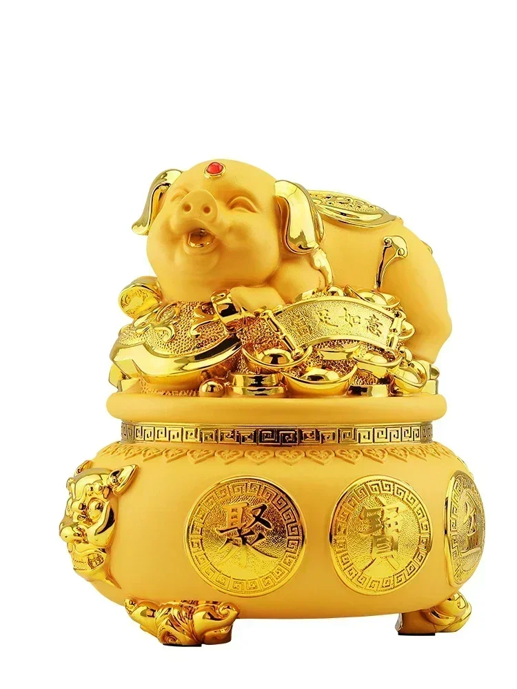 Treasure Bowl Ornament for Attracting Wealth and Gold Pig Piggy bank Gift for store opening Jucai Home Feng Shui Decoration