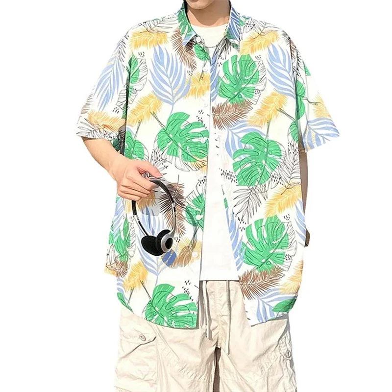 

Men's Casual Summer Oversized Hawaiian Shirts Short Sleeve Vintage Beach Streetwear Printed Loose Fit Daily Shirt Nightclub