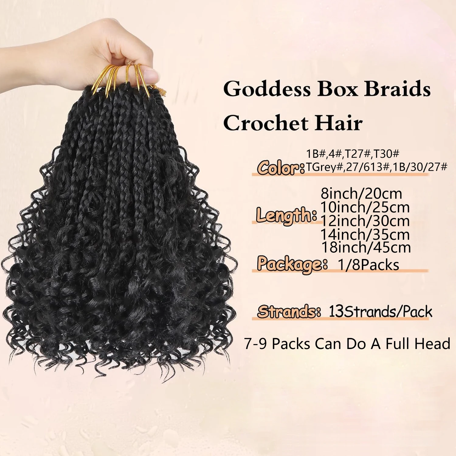 Goddess Box Braids gehaakt haar 8 inch pre-lus Boho gehaakte vlechten met gekrulde uiteinden, 8-packs synthetisch gehaakt haar voor dames