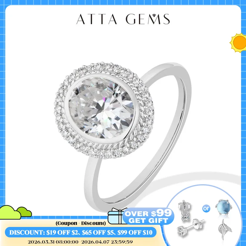 

ATTAGEMS Oval Cut 2.0CT Moissanite Halo Engagement Ring for Women D VVS1 925 Silver 18K Gold Plated Luxury Band Wedding Jewelry
