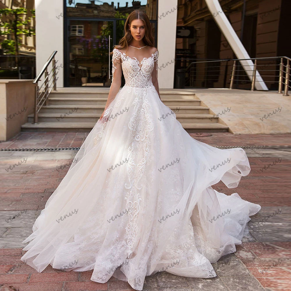 

Exquisite Wedding Dresses Princess Bridal Gowns Lace Appliques Full Sleeves Robes For Formal Party Vestidos De Novia Customized