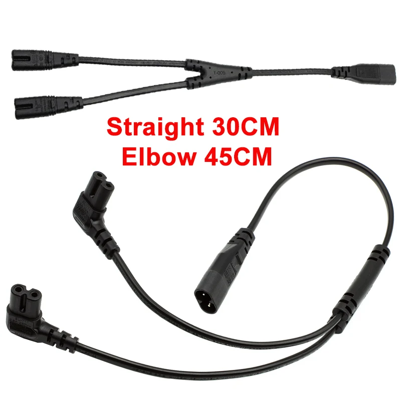 

IEC 320 C8 2Pin Male to 2 x C7 Female Y Split Power Cable About 45CM/30CM IEC 320 C7 to C8 extension cords C8 male to C7 female