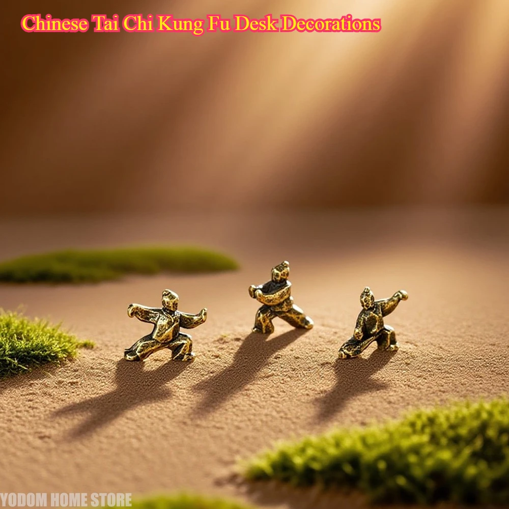 Chinese Tai Chi Kung Fu Desk Decorations - 3pcs Vintage Copper Miniature Person Creative Gifts