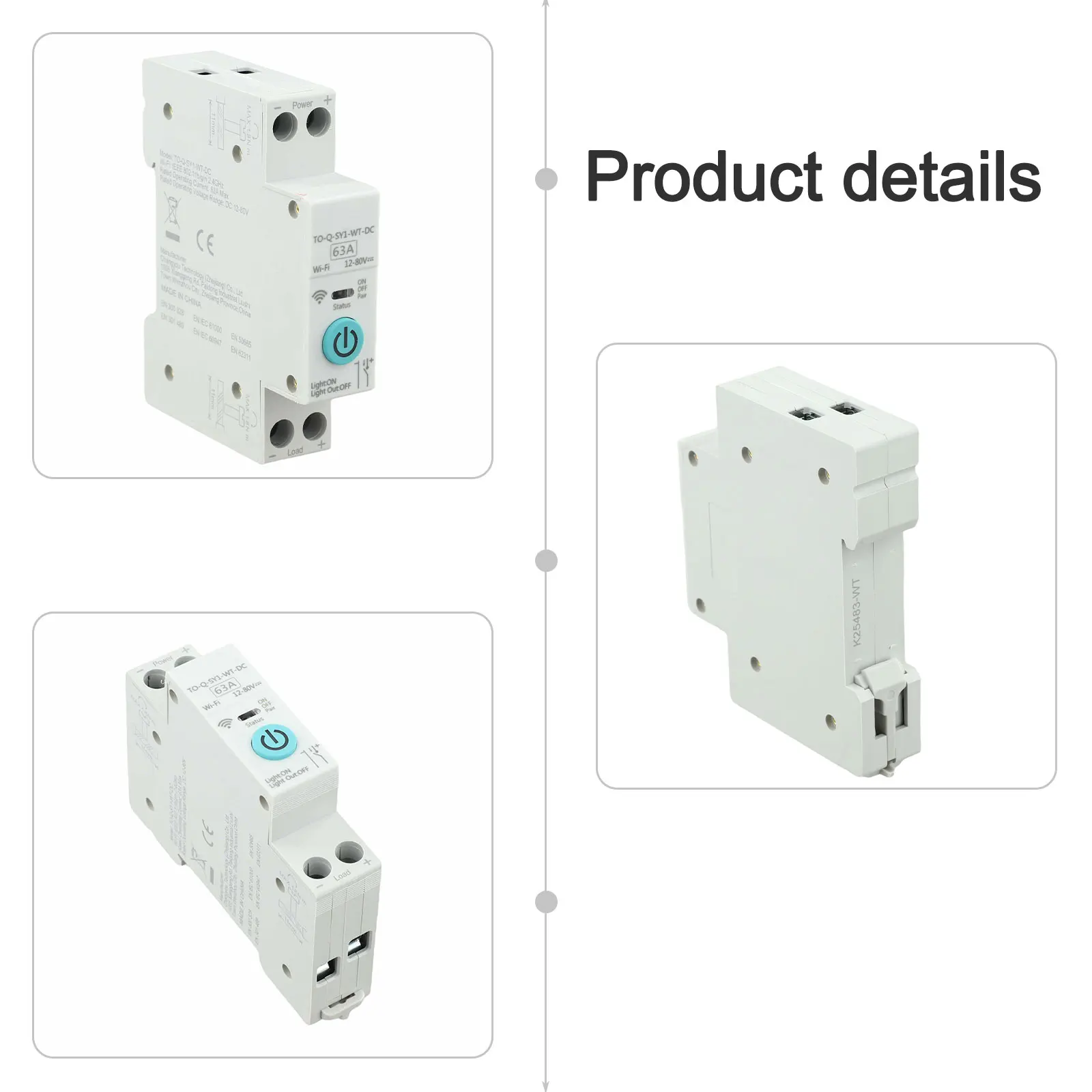 DC 12-80V 63A For Smart Circuit Breaker For Tuya WiFi Remote Control Switch 1P+N DIN For Rail For Solar System Industrial Power