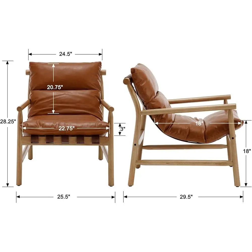Kursi Aksen Kulit Imitasi Kursi Santai Modern Kursi Baca Nyaman Rangka Kayu Solid Desain Ergonomis Alas Kaki Dapat Disesuaikan Kokoh