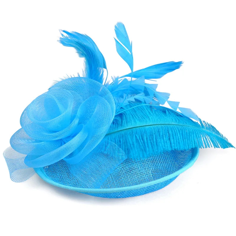 Bruiloft Cocktail Theekransje Hoofddeksels Vrouwen Bloemenhaarclip Elegante Fascinators Caps Mesh Bloem Veren Pet Nieuwjaar Mode