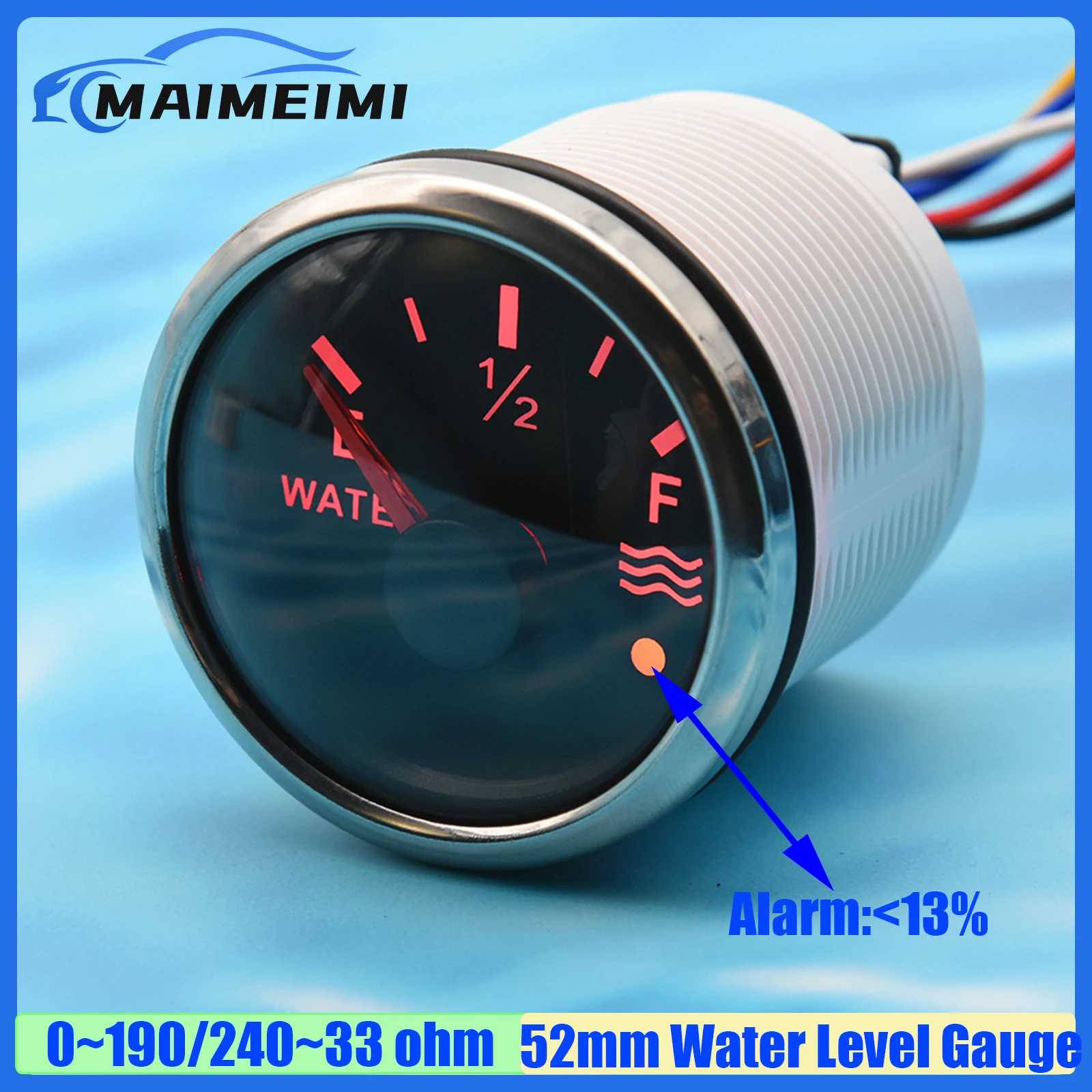 Red Backlight 52MM Water Level Gauge with Warning 0-190/240-33 OHM Water Tank Meter Indicator Auto Car Marine Yacht RV 12V 24V