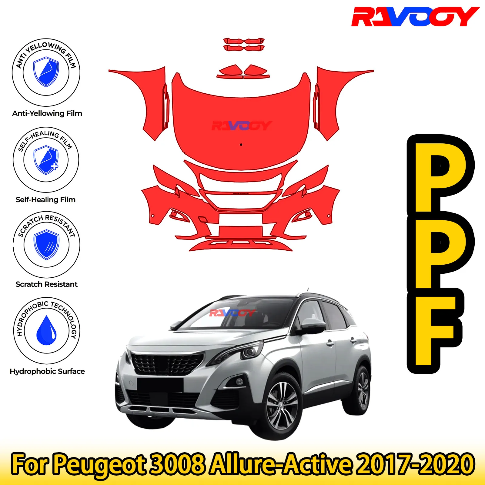 

Для Peugeot 3008 Allure-Active 2017-2020 глянцевый матовый черный предварительно вырезанный передний комплект PPF, защитная пленка для краски