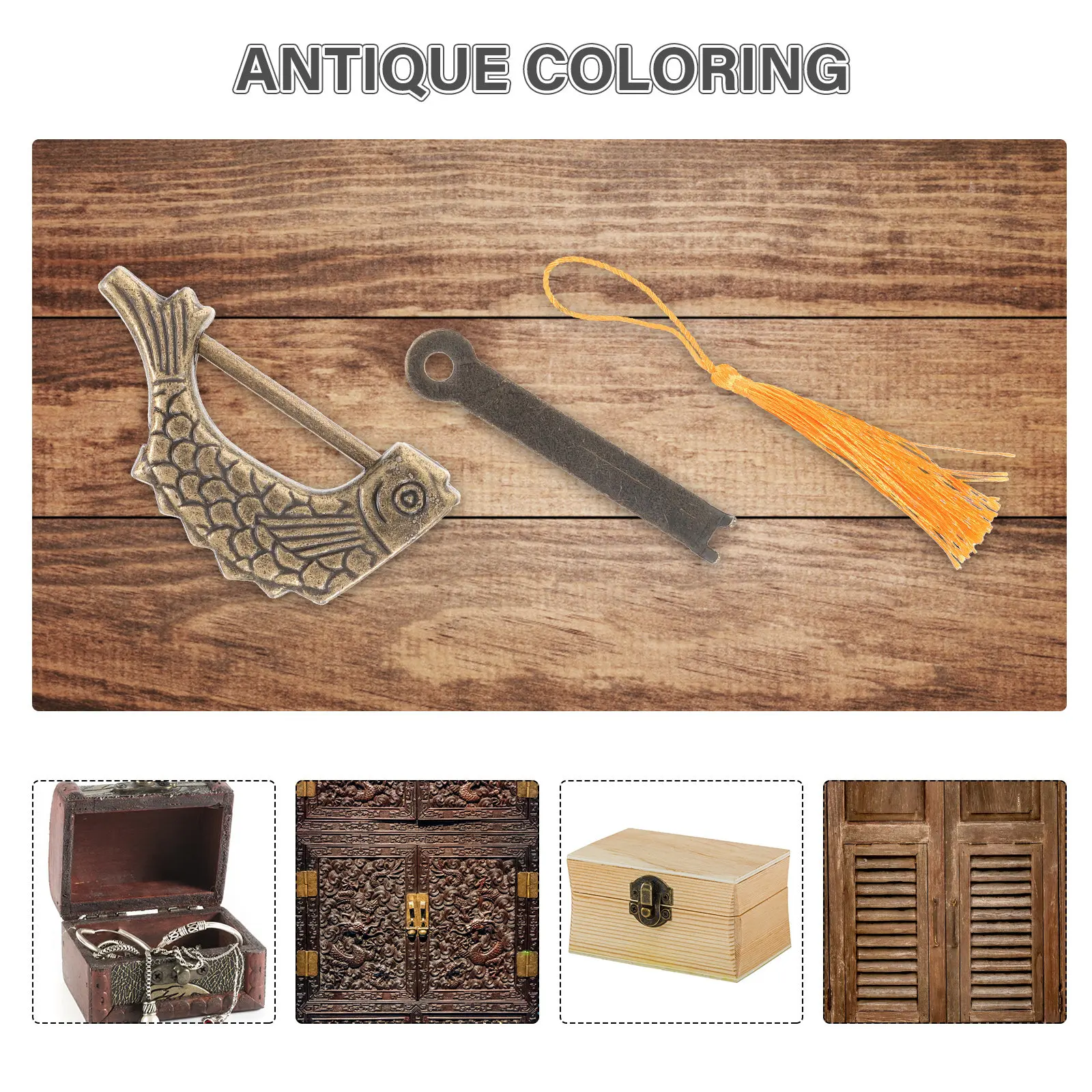 Chinese Style Fish Lock Zinc Alloy Bronze Finish Cabinet Lock with Key for Vintage Wooden Box Jewelry Storage Cabinet