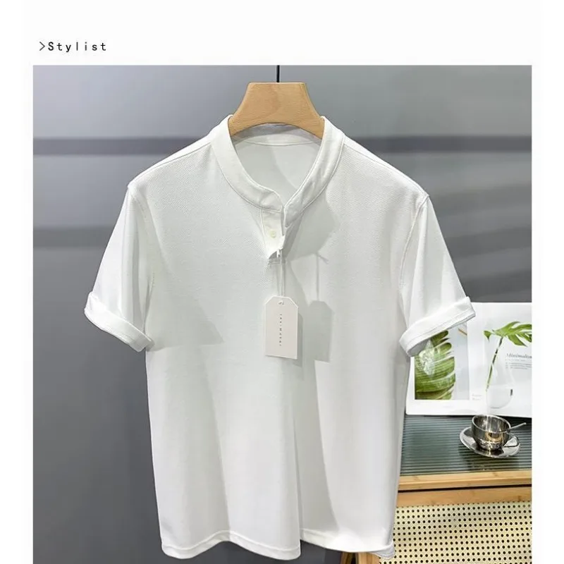 

Men's Clothing Summer New Arrival Patchwork White Short Sleeve Polo Shirt Fashionable Youthful Solid Color Half Sleeve T-Shirt