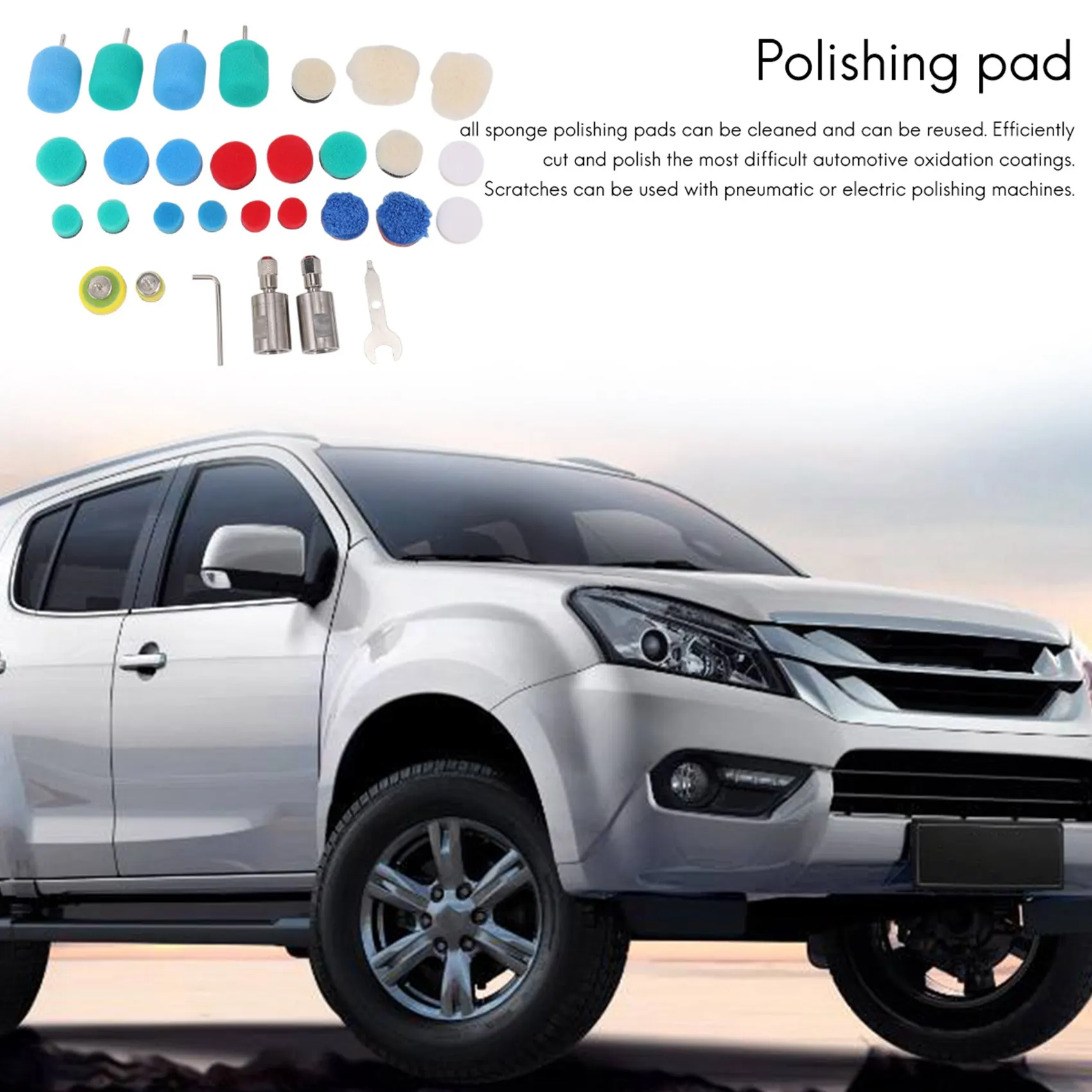 Mini eje pulidor de detalles, Kit de almohadilla de pulido de taladro de espuma para coche con rosca M14 de 5/8 pulgadas, herramienta rotativa/máquina pulidora