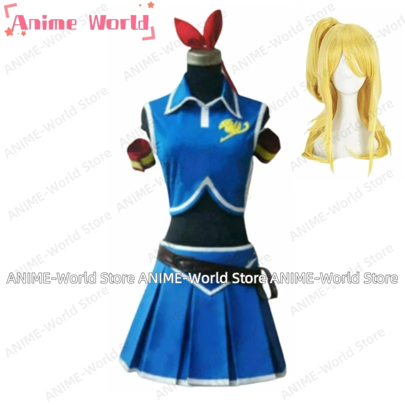 《Custom Size》Anime  Cosplay Costume Lucy Heartfilia Backless Polyester Adult Women Halloween Party Dress Wig