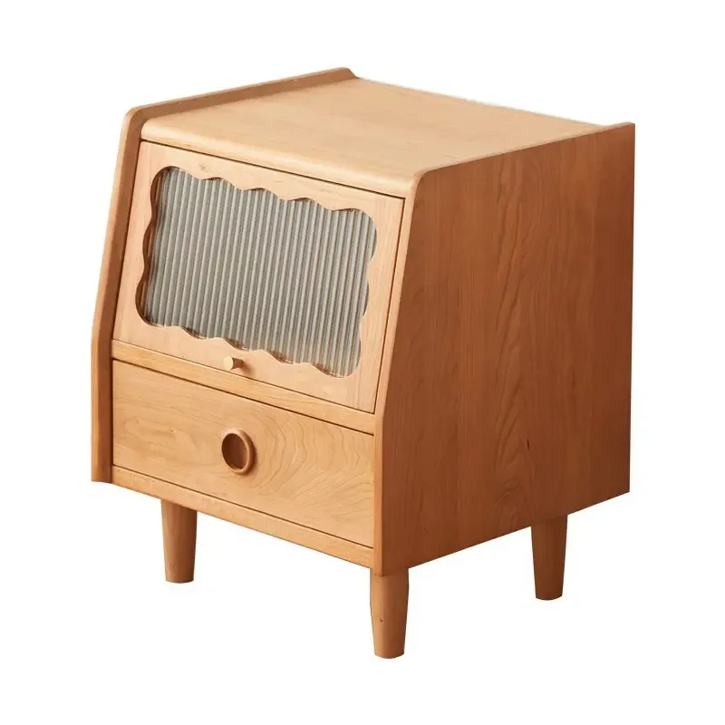 

Nordic solid wood bedside table glass door small cherry wood retro furniture modern simple bedroom storage bedside table