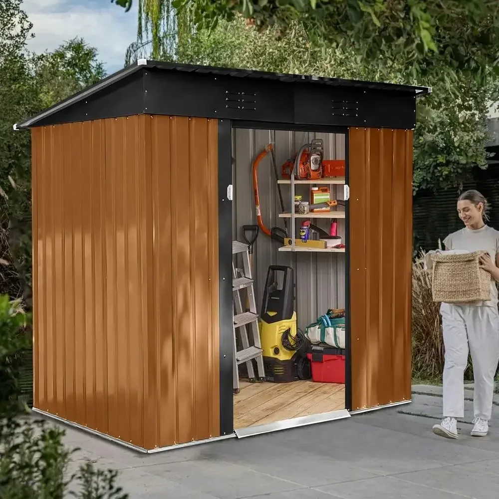 

Durable 6x4 Outdoor Storage Shed with Lockable Door and Sloping Roof for Garden, Patio, and Backyard