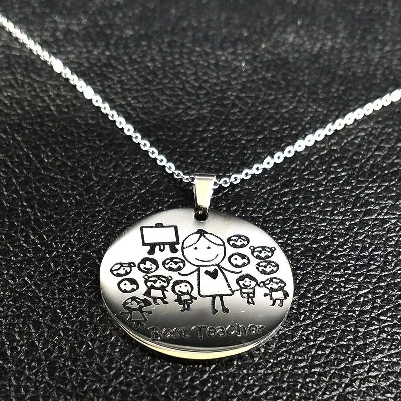 2026 Fashion Teacher Stainless Steel Necklace Women jewlery Silver Color Necklaces & Pendants Jewelry acero inoxidable ND21A