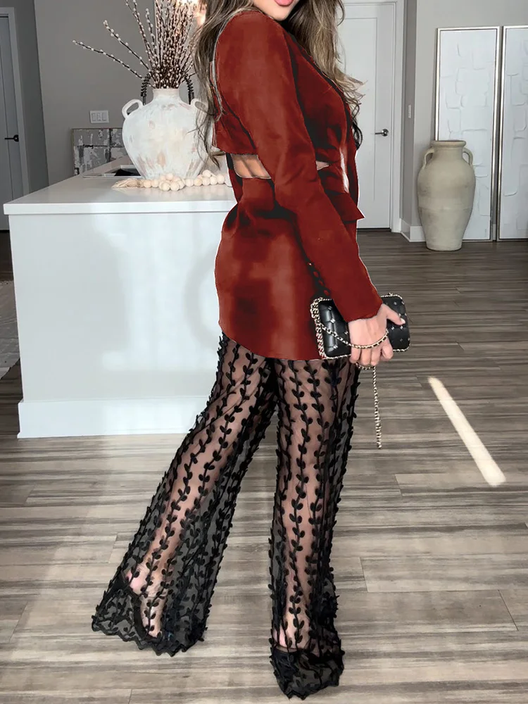 Roupa de moda com decote em v profundo para férias, cardigã feminino primavera verão jaquetas conjuntos combinando, calças de retalhos com zíper ternos femininos